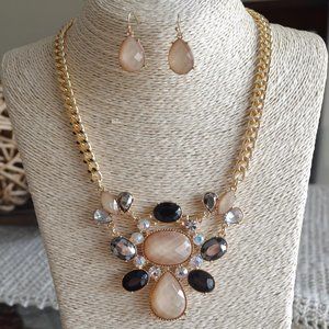 Champagne Faux Crystal Bib Statement Necklace Set